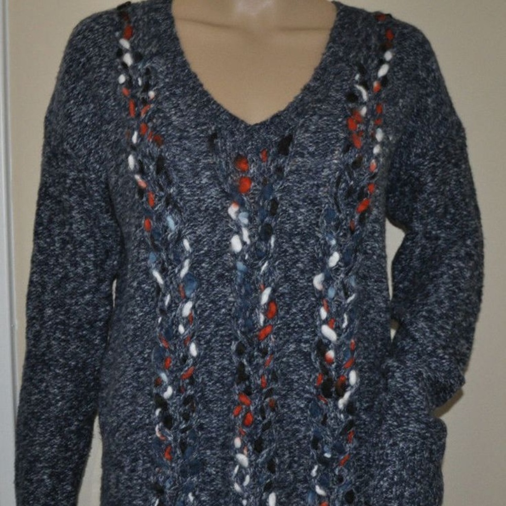 KENSIE Marled OpenKnit V-Neck Long Sleeve Sweater